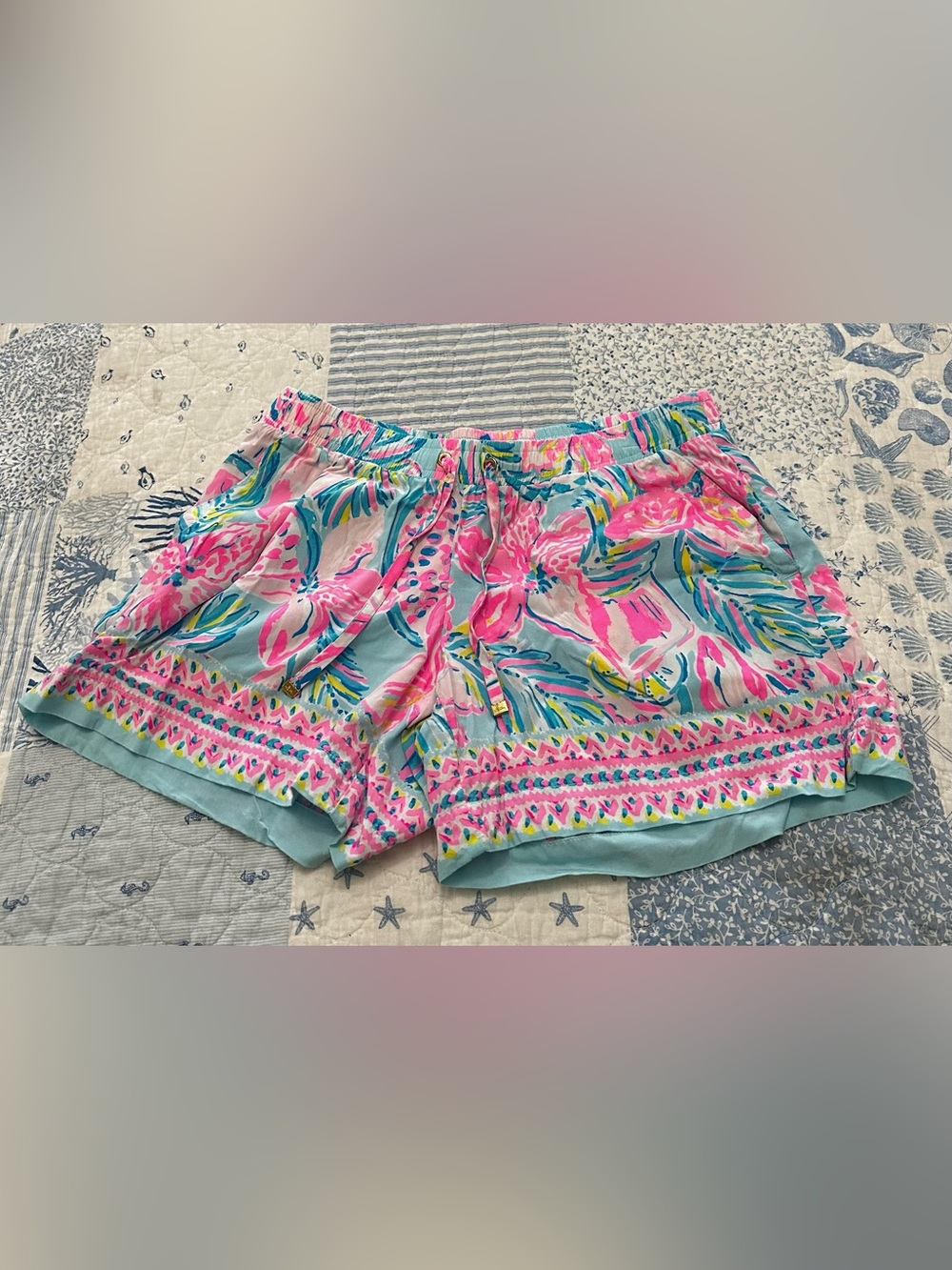 Lilly Pulitzer Pink & Aqua Floral Pull-On Shorts